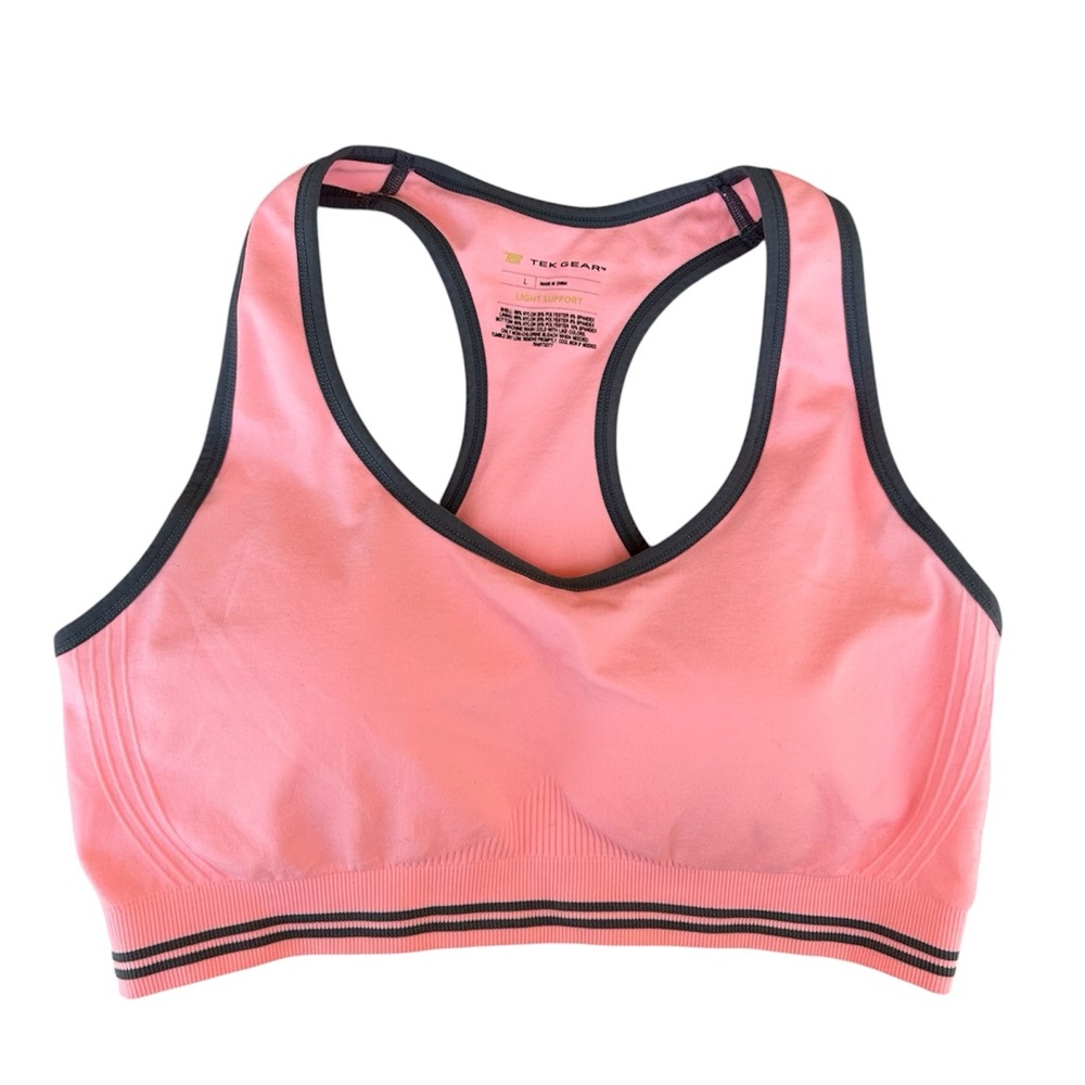Tek Gear Coral Gray Light Support Seamless Racerback Walking Yoga Sport Bra L